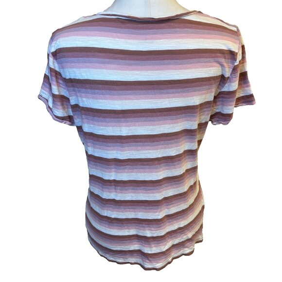 Lucky Brand Women's T-shirt Size Small Pink Striped V-Neck Short Sleeve - Picture 4 of 9